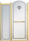 Дверь в нишу 1000хh2118мм, с неподв. сегментом, "Правая" петли (вход 550мм) справа, (стекло матовое с прозрачным узором, 8мм, фурн/золото), Retrо XX