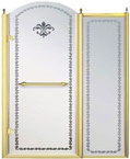 Дверь в нишу 1200хh2118мм, с неподв. сегментом, "Левая" петли (вход 600мм) слева, (стекло матовое с прозрачным узором, 8мм, фурн/золото), Retro XX