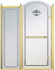 Дверь в нишу 1200хh2118мм, с неподв. сегментом, "Правая" петли (вход 600мм) справа, (стекло матовое с прозрачным узором, 8мм, фурн/золото), Retro XX