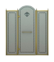 Дверь в нишу 1500xh2118мм,(1475-1525)xh2118, с двумя неподв. сегмен, "ЛЕВАЯ" петли слева,(вход 560мм), (стек/мат с прозр/узор, 8мм, фурн/зол),Retro XX
