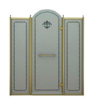 Дверь в нишу 1500xh2118мм,(1475-1525)xh2118, с двумя неподв. сегмен, "ПРАВАЯ" петли справа,(вход 560мм),(стек/мат с прозр/узор,8мм, фурн/зол),Retro XX
