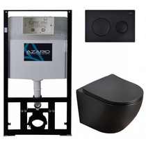 Сет AZARIO инсталляция с панелью смыва + унитаз Grado с сиденьем микролифт (AZ-8010-1000+AZ-8200-0013+AZ-0046-MB SP), цв. чёрный матовый, ZZ