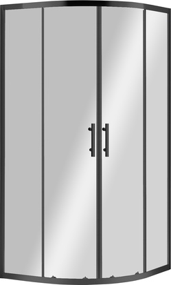 Душевой уголок (985-1000)x(985-1000)x1900мм, 1/4 круга, R550мм, 2 сдвиж.дверцы с 2 неподв. сегм., (стекло прозр. 6мм, фурн.цв.черный), Eco ZZ