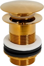 Донный клапан для сливного отверстия раковин без перелива, нажимной Clic-Clac, G 1 1/4, (металл, цв.брашированное золото), Eco ZZ