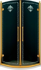 Душевой уголок 900х900хh2020мм, 1/4 круга, R550мм, две распашные двери, (стекло прозрачное с матовым узором, 8мм, фурнит. цв.золото), Retro ZZ
