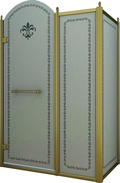 Душевой уголок 1000х1000хh2118мм, квадрат, "Левый" распаш. дверь слева, с неподв.стенкой (стекло матовое с прозр/узором, 8мм, фурн/золото), Retro ZZ