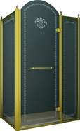 Душевой уголок 1000х1000хh2118мм, квадрат, "Правый" распаш. дверь справаа, с неподв.стенкой (стекло прозрачное с мат/узором, 8мм, фурн/золото) Retro Z