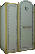 Душевой уголок 1000х1000хh2118мм, квадрат, "Правый" распаш. дверь справа, с неподв.стенкой (стекло матовое с прозр/узором, 8мм, фурн/золото) Retro ZZ