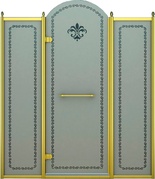 Дверь в нишу 1300x2118мм, (1275-1325)xh2118, с двумя неподв. сегмент, "Левая" петли лев(вход 560мм), (стек/мат с прозр/узор, 8мм, фурн/зол),Retro ZZ