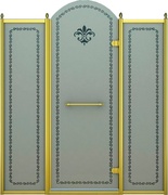 Дверь в нишу 1300x2118мм, (1275-1325)xh2118, с двумя неподв. сегмен, "Правая" петли прав,(вход 560мм), (стек/мат с прозр/узор, 8мм, фурн/зол),Retro ZZ