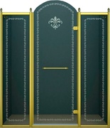 Дверь в нишу 1500x2118мм, (1475-1525)x2118, с двумя неподв. сегмент, "правая" петли справа(вход 600мм), (стек/проз с мат/узор, 8мм, фурн/зол),Retro ZZ