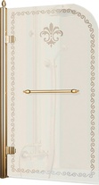 Штора на ванну 815хh1450мм, "Левая", поворотная, с полотенцедержателем, (стекло матовое с прозр./узором, 8мм, фурн/цв.золото), Retro ZZ