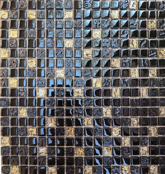 Мозаика №911 (чип 15х15) микс черный-черный рфленный-золото рифленный низ ZZ|30х30